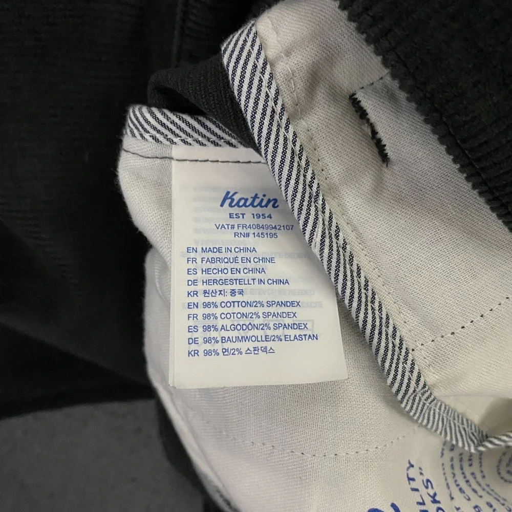 Katin Corey Corduroy Pant Mens 40x32 Slim Straight Chino Black NEW